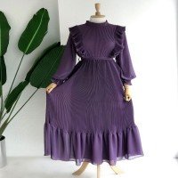 RFC Ruffle Pleated Chiffon Dress - Purple