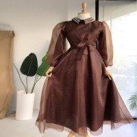 AG Organized Collar Pearl Evening Dress - Brown