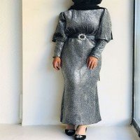RFC Balloon Sleeve Silvery Evening Dress - Smoked