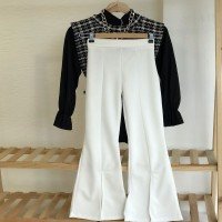 LD Front Slit Flared Trousers - White