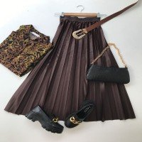 SG Elastic Waist Pleated Skirt - Bitter Brown