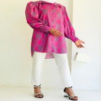 ET Diamond Pattern Balloon Sleeve Shirt - Pink