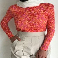 OW Floral Print Blouse - Orange and Pink