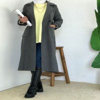 ES Double Breasted Collar Cachet Coat - Füme
