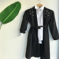 TBL Stone Belted Kimono - BLACK