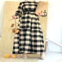 HN Large Check Dress - Camel