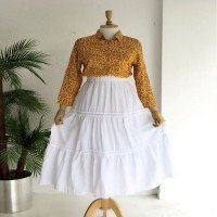 DM Elastic Waist Floral Chiffon Skirt - White