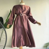 AG Stone Belt Satin Dress - Dried Rose