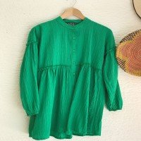 NS Robe Sleeve And Chest Gathered Tunic Shirt - Green