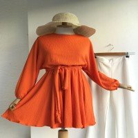 NS Bat Sleeve Waist Elastic Tunic - Orange