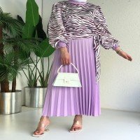 BT Zebra Pattern Pleated Skirt Suit - Lilac
