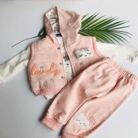 Baby Lovely Cat Written Vest 3-Piece Set - Somon