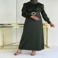 HW Satin Belted Dress - Dark Olive