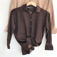 KT Long Satin Shirt - Bitter Brown