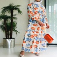 END Lotus Pattern Dress - Blue and Orange