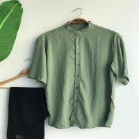 Striped Short Sleeve Men's Shirt - Pistachio Green