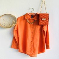 TBL Chain Necklace Oversize Shirt - Orange