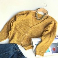HZ Three Button Cardigan - Mustard