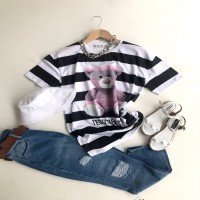 ABS Striped Bear T-Shirt - Black