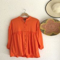 NS Robe Sleeve And Chest Gathered Tunic Shirt - Orange