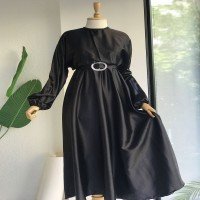 AG Stone Belt Satin Dress - Black