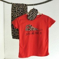 LCN Converse Leopard Short Sleeve Pajamas Set - Orange