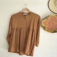 NS Robe Sleeve And Chest Gathered Tunic Shirt - Camel