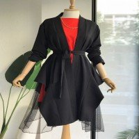 ژاکت نامتقارن MS Tulle با جزئیات - مشکی