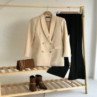 HY Atlas Long Four Button Blazer Jacket - Taş