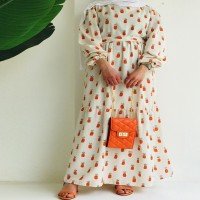 Robe en Lin Motif Ananas EFL - Orange
