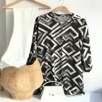 Chemise numérique longue à imprimé labyrinthe VR - Noir