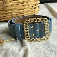 Ceinture en daim détail chaîne - Bleu