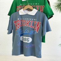 T-Shirt Brooklyn Col SHN - Bleu