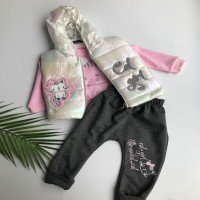 Ensemble 3 pièces gilet brillant pour bébé Catgirl - Blanc