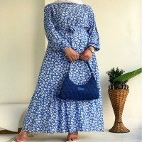 Mini robe fleurie à manches élastiques NS - Bleu