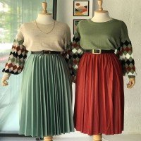 Jupe plissée à taille élastique Hz - Vert