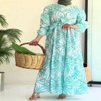 ZNK Robe Imprimé Feuilles - Turquoise