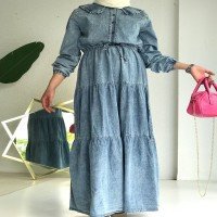 Robe en denim à col BT - Bleu