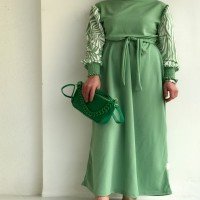 Robe Plissée Motif Zébré à Manches NF - Vert Menthe