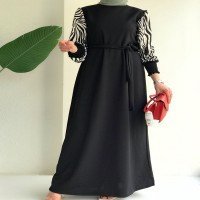 Robe plissée à motif zébré à manches NF - Noir