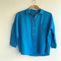 Chemise à poche unique en lin BT - Bleu