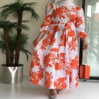 Robe en maille à fleurs - Orange