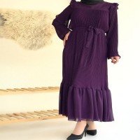 RC Sleeve And Skirt Pleated Chiffon Dress - Eggplant Purple