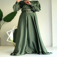 GZL Robe de soirée en satin ceinturée à double boutonnage - Vert