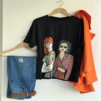 T-shirt à double imprimé pour filles ADS - Noir