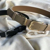 Ceinture en cuir à double boucle dorée - Vison