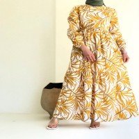 ZNK Robe Imprimé Feuilles - Moutarde