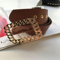 Ceinture en cuir avec détail de chaîne FR - Tabac en cuir