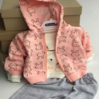 Ensemble 3 pièces gilet tête de lapin pour bébé - gris et Somon