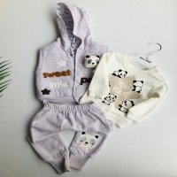 Ensemble de gilet avec inscription Panda pour bébé - Taş